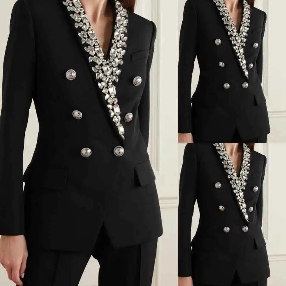 Customized Big Diamond Women Pants Suits Fashion Ladies Prom Birthday Party Formal Wear Outfit Straight Trousers 2 Pieces
