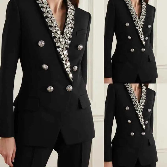 Customized Big Diamond Women Pants Suits Fashion Ladies Prom Birthday Party Formal Wear Outfit Straight Trousers 2 Pieces