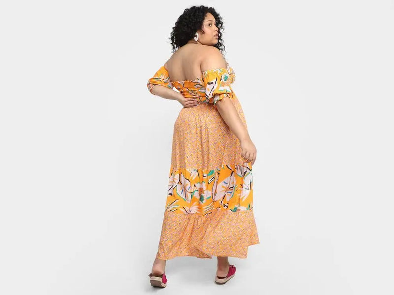 Lastex Floral Long Shoulder Magalu Dress