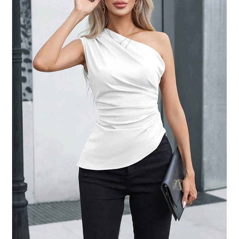 Mia Muse Women's Vest Allseason Sexy Plain Sleeveless One-Shoulder Skinny Fit Party Vest