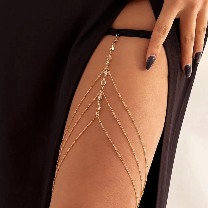 Boho Elastic Band Crystal Leg Thigh Chain for Women Summer Beach Sexy Tassel Multilayer Adjustable Body Jewelry Dress Decorate - CRAVO ROSE