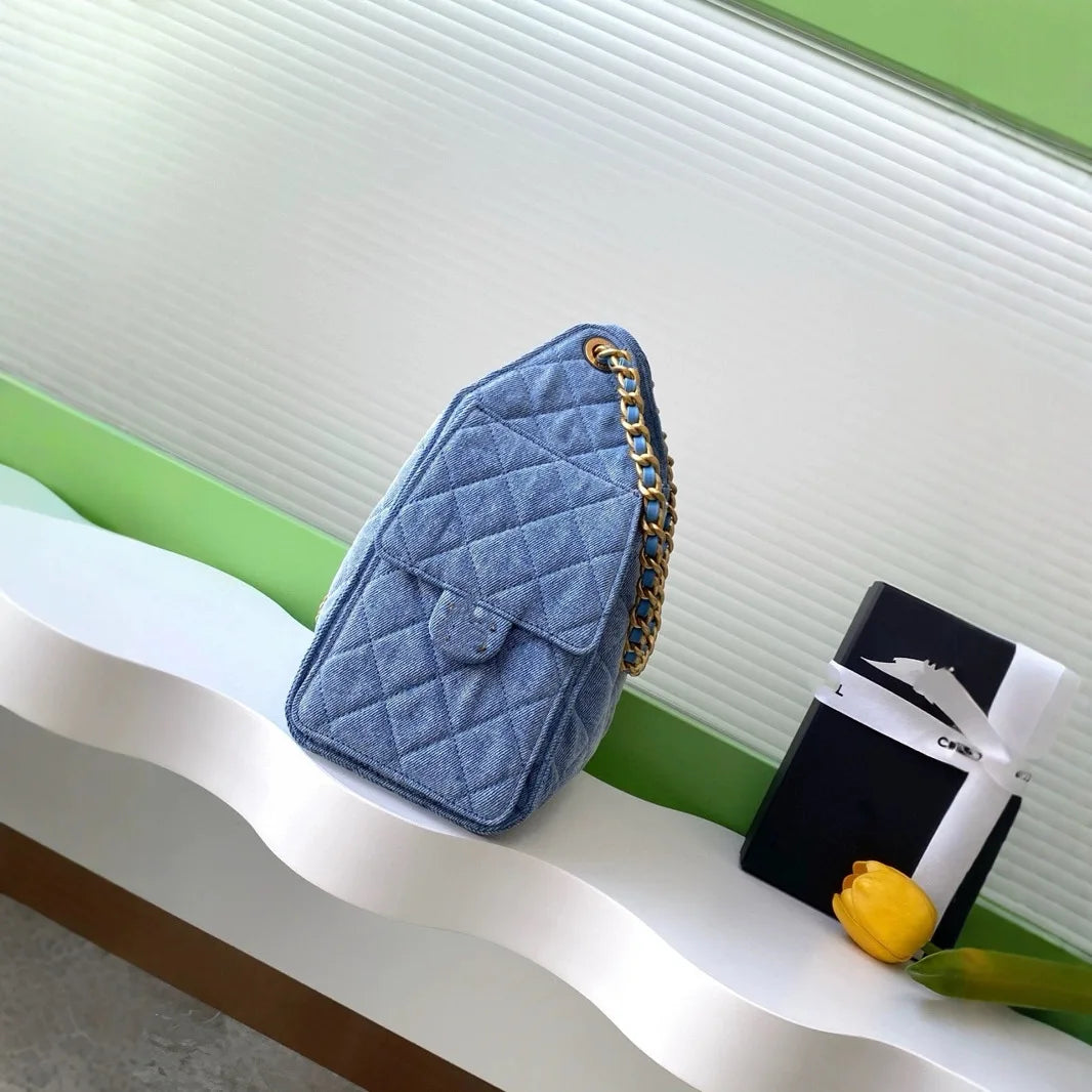 Vintage gradiente denim balde saco de ombro feminino elegante retro axilas saco rua tendência tamanho médio alça algodão macio - CRAVO ROSE