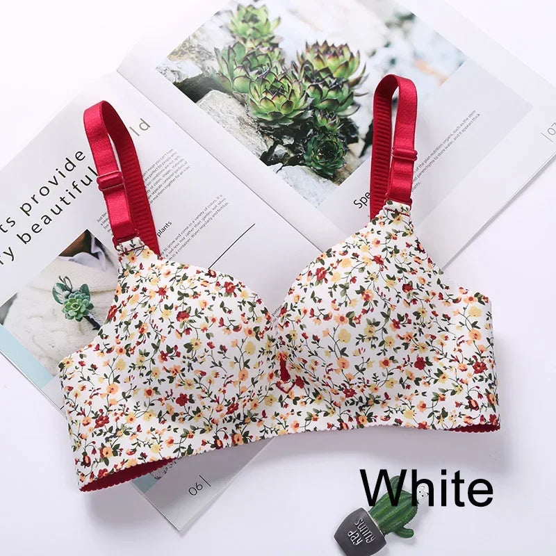 Sutiã sem costura com estampa de flores para mulheres, lingerie sexy, sutiã push up floral, roupa íntima de uma peça
