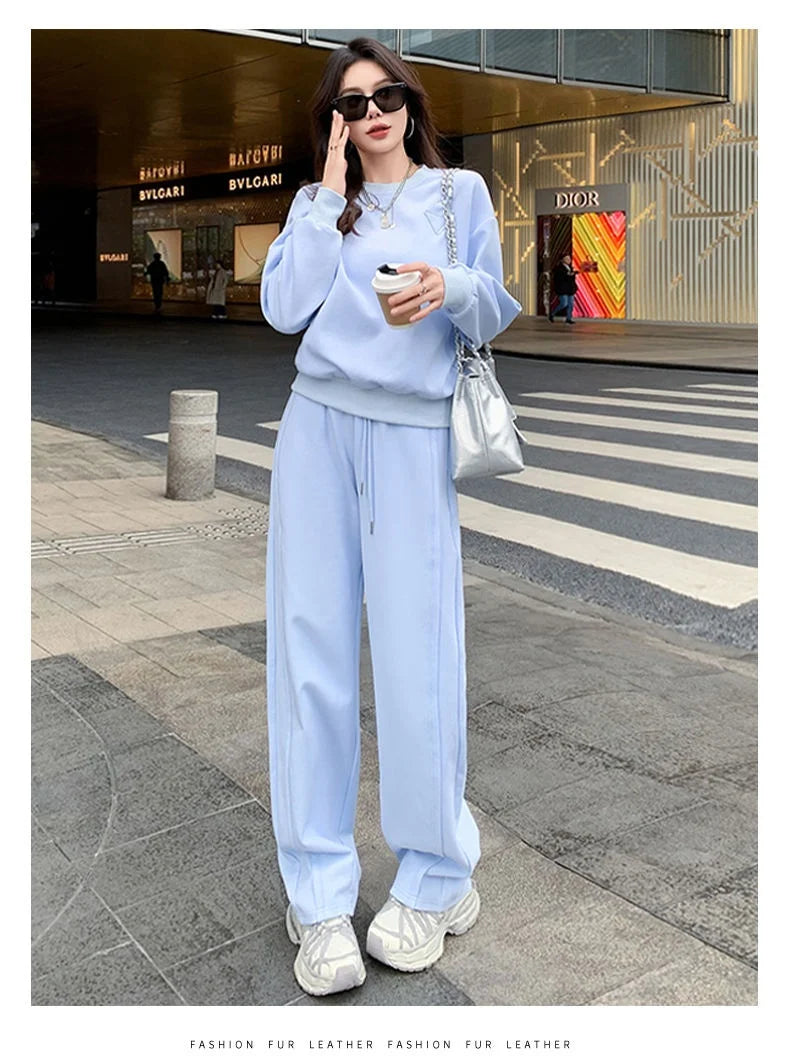 Loose Casual Fashion Sportswear Set for Women plus Size Autumn 2025 Trendy Sweatshirt Wide Leg Pants Two Piece Set