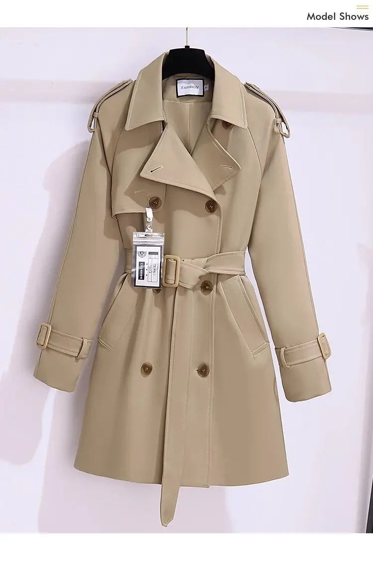 Women's Windbreaker 2026 Spring Autumn New Slim Double-breasted Temperament Coat With belt Femle mid length Casual Trench coat
