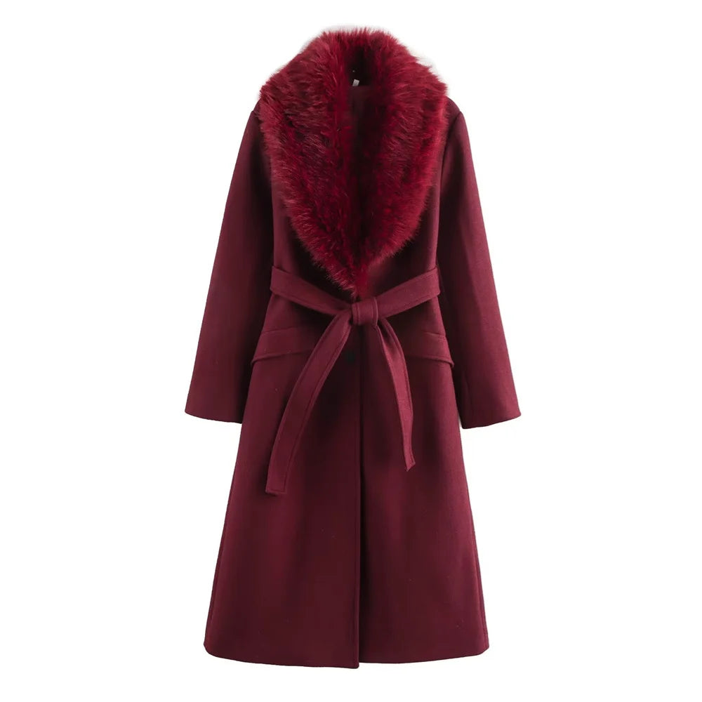 women's lapel single breasted fur collar coat jacket belt decoration autumn and winter new women's clothing