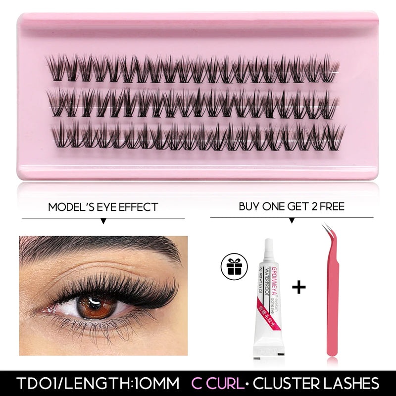 Kit de cílios postiços GROINNEYA faça você mesmo, cílios de manga de 10 a 18 mm, bandeja mista, conjuntos de cílios individuais, kit com cílios postiços faça você mesmo