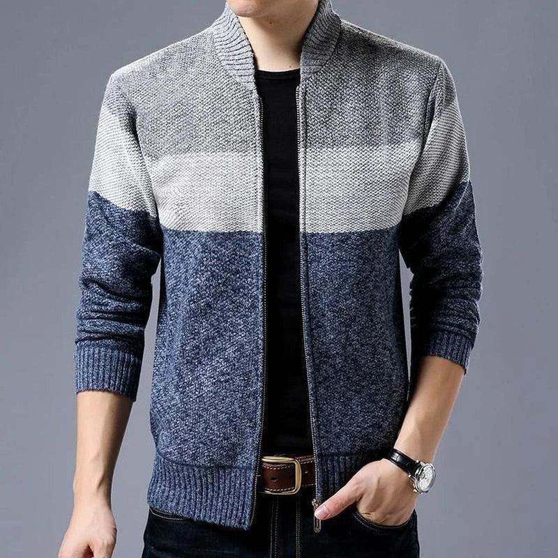 Cardigan Masculino Trespassado Moda Malha Plus Size Suéter Costura Colorblock Gola Alta Casacos Jaquetas - CRAVO ROSE