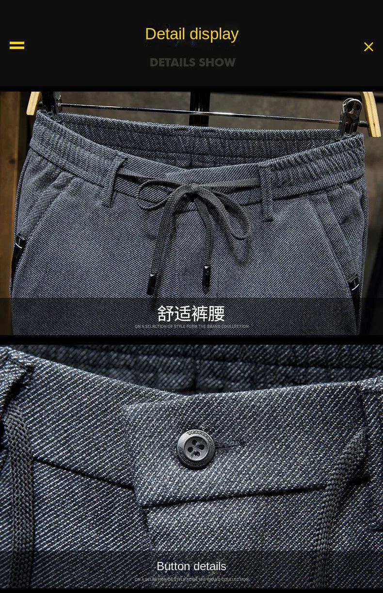 Korean Fashion Fleece Plush Mens Casual Full Length Elastic Waist Autumn and Winter Thickened Drawstring Sports Joggers Trousers