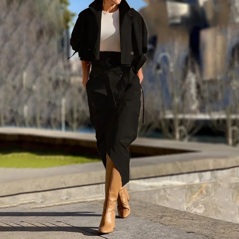 CM.YAYA Street Chic Women's Set Button Belt Long Sleeve Jackets and Cargo Skirts Suits Spring Two 2 Piece Set Outfit Tracksuit