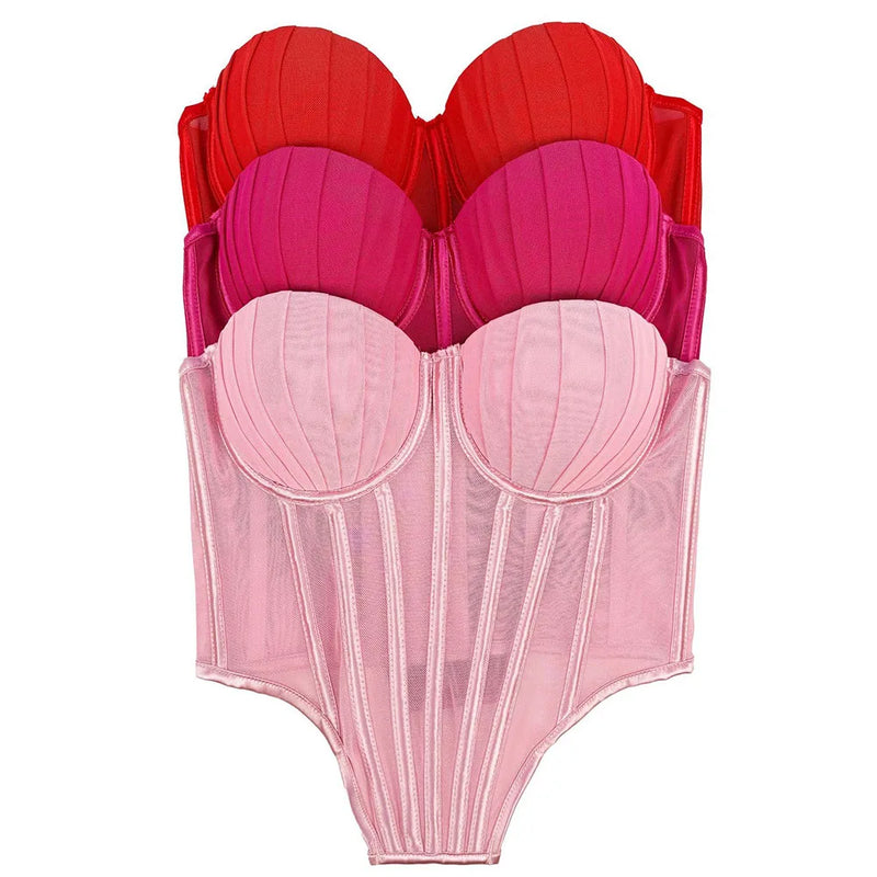 Corpete transparente de malha feminino, faixa espinha de peixe na cintura, corpete bustiê, tops sensuais