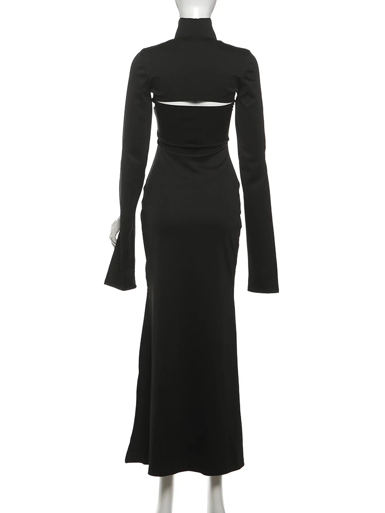 Nibber Fashion Chic 2-Piece Set Women Strapless Split Maxi Dress+Super Short Half-Sleeve Turtleneck Top Matching Elegant Outfits
