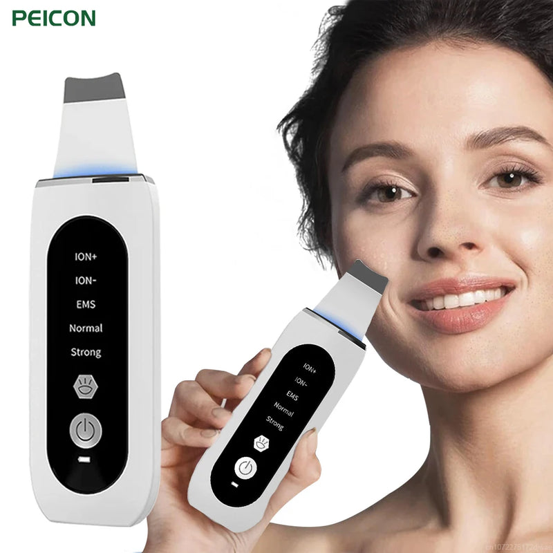 Esfoliante ultrassônico para pele, limpeza profunda ultrassônica do rosto, peeling, removedor de cravos, pá de limpeza facial, lifting, cuidados com a pele