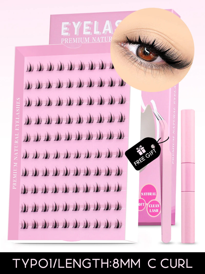 Kit de cílios postiços GROINNEYA faça você mesmo, cílios de manga de 10 a 18 mm, bandeja mista, conjuntos de cílios individuais, kit com cílios postiços faça você mesmo
