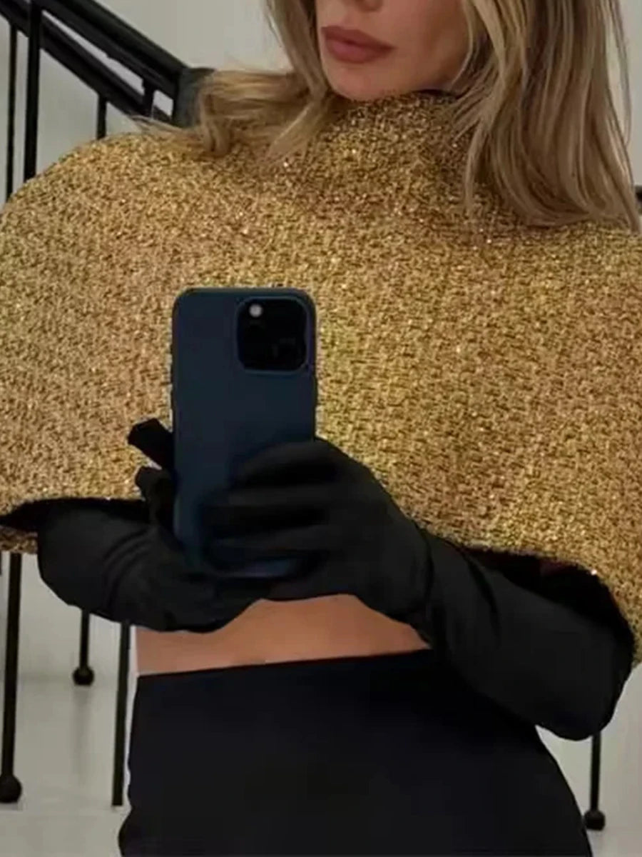 TWOTWINSTYLE Gold Loose Spliced Folds Chic Wraps for Women O Neck Sleeveless Elegant Intellectual Wrap Female Summer Fashion New