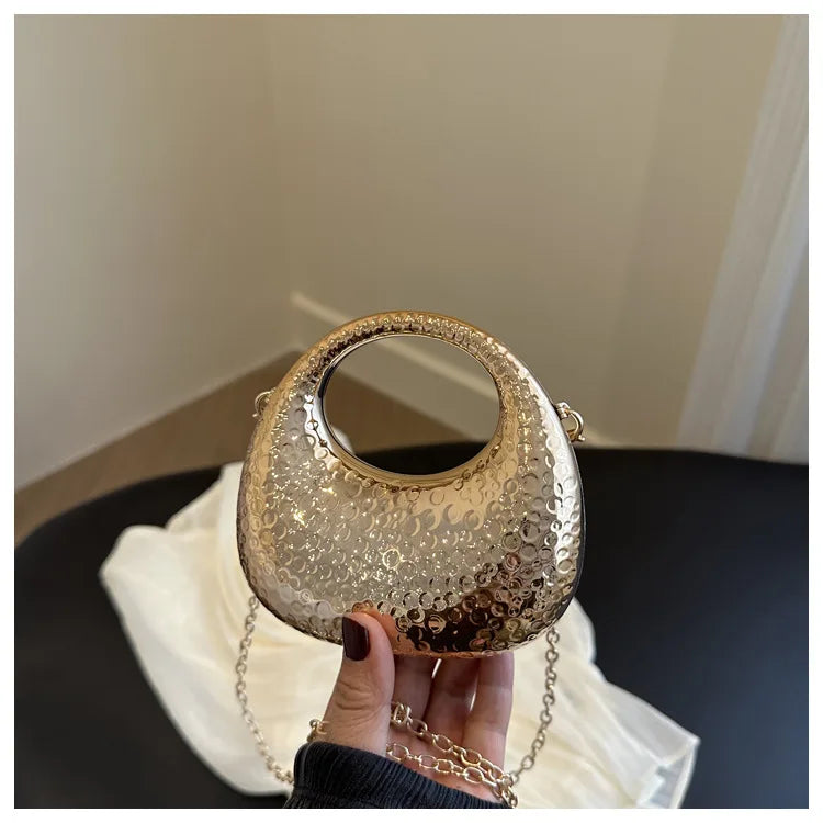 New Gold Silver Fashion Acrylic Moon Women's Handbags Luxury Ladies Clutch Bags Dinner Bag with chain 2024