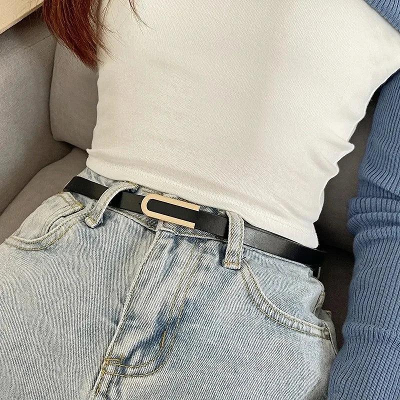 Women's Belt Fashion U-shaped Snap Button Thin Belt Versatile in All Seasons and Simple Youth Belt Paired with Jeans Women Belt - CRAVO ROSE