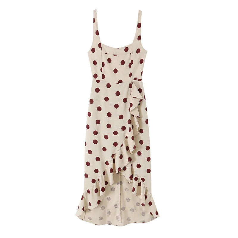 Women's Dress 2026 Summer New White Polka Dot Spaghetti Strap Dress with Irregular Hem Elegant and Stylish Vacation Style