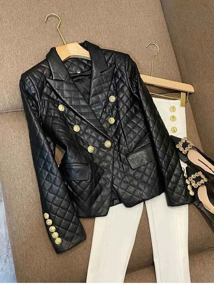 High-end Black Elegant Suit Jacket Ladies Casual Double Breasted Fashion Women's Blazer 2023 Office Work Casual Female Outerwear