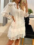 Y2K Party Women's Dress Set 2025 Spring Elegant Solid Color Loose Sleeveless Sundress + Lace Patch Shirt Dress Hollow Out Dress