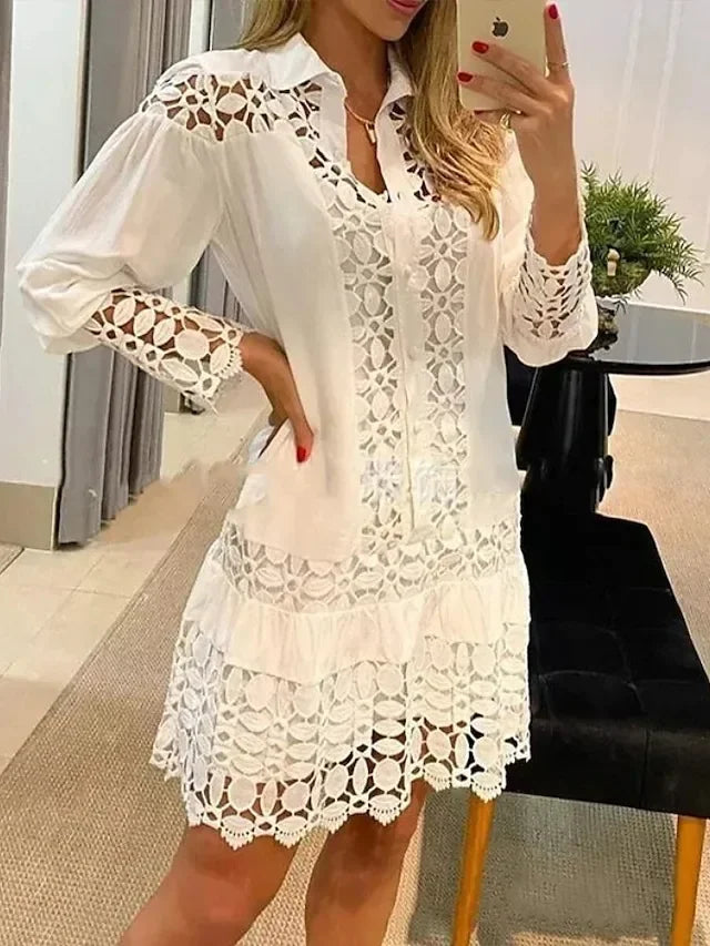 Y2K Party Women's Dress Set 2025 Spring Elegant Solid Color Loose Sleeveless Sundress + Lace Patch Shirt Dress Hollow Out Dress