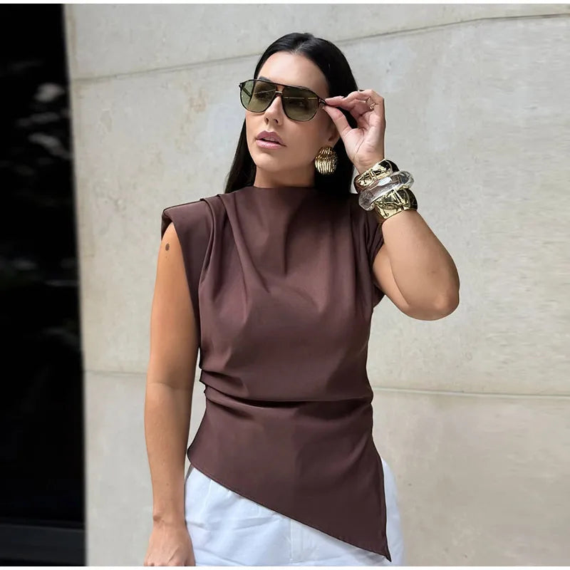 Vestido longo elegante com decote redondo e manga curta, moda feminina, liso, plissado, gaze, patchwork, 2025, novo, para escritório