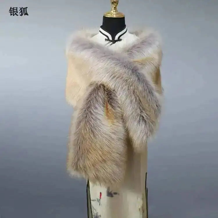 32 Colors 165*30cm Women Luxury Warm Faux Fox Fur Shawl Winter Ladies Plush Scarf Wraps Cloak Coat Wedding Long Cape Scarves