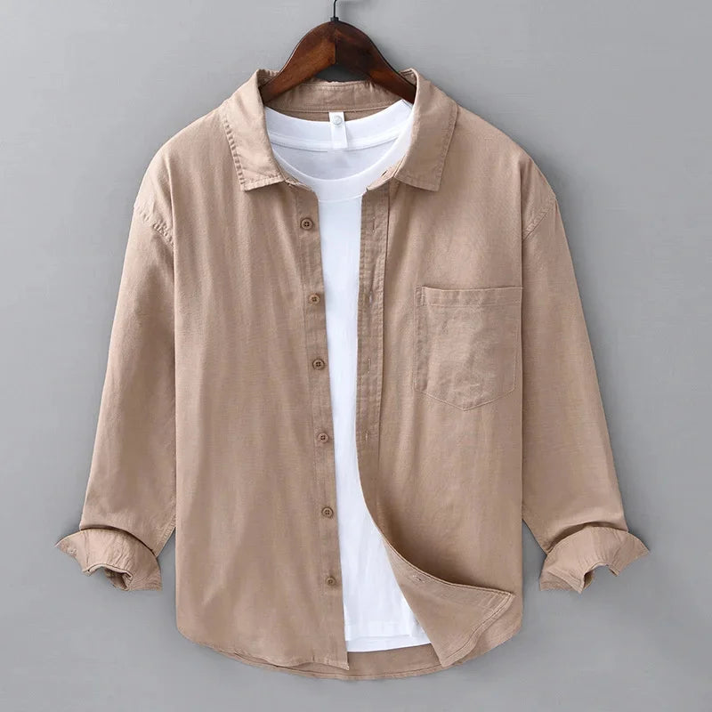 Men's linen shirt 100℅ slim fit comfortable street outdoor seaside beach 2024 simple solid color white black blue