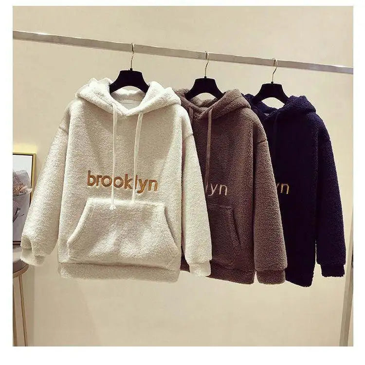 Thickened Lamb Velvet Set Women's Autumn Winter New Embroidery Sweatshirt Woolen Wide Leg Pants Two Piece Set Casual Style