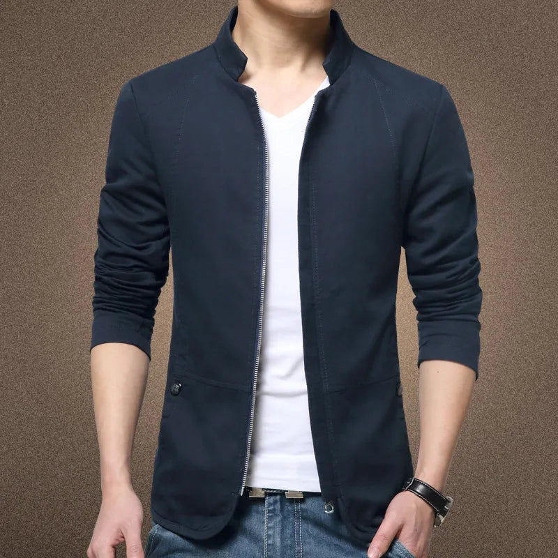 New Spring Standing Collar Washed Jacket for Men Clothing Coats Slimming Cotton Drape