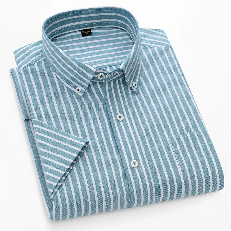 Summer High Quality 100% Cotton  Men Shirts Short Sleeve Dress Shirts Male Slim Social Business Blouse Solid Color Oxford Shirt