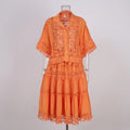 Luxury Hollow Out Dress Two Piece Set Women's 2025 Summer Holiday Embroidered Lace Jackets White Tops Pleated Short Skirts Suits