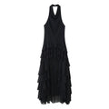 Vestido de festa elegante com babados, sexy, sem costas, sem mangas, estilo halter, para mulheres, verão 2025, chique, bainha irregular, preto, robe feminino
