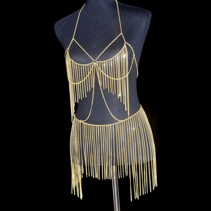 Sexy Fashion Women's Body Jewelry Punk Personality Metal Long Harness  Dress Underwear Accessories Party Festival Gift