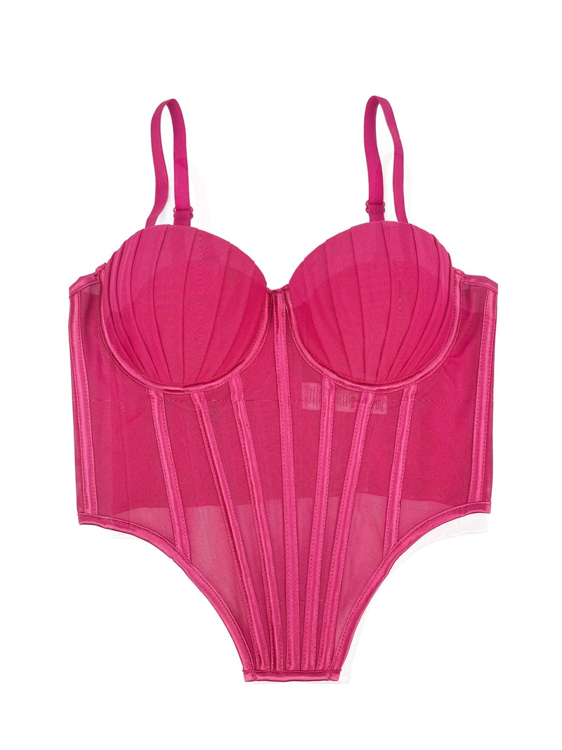 Corpete transparente de malha feminino, faixa espinha de peixe na cintura, corpete bustiê, tops sensuais