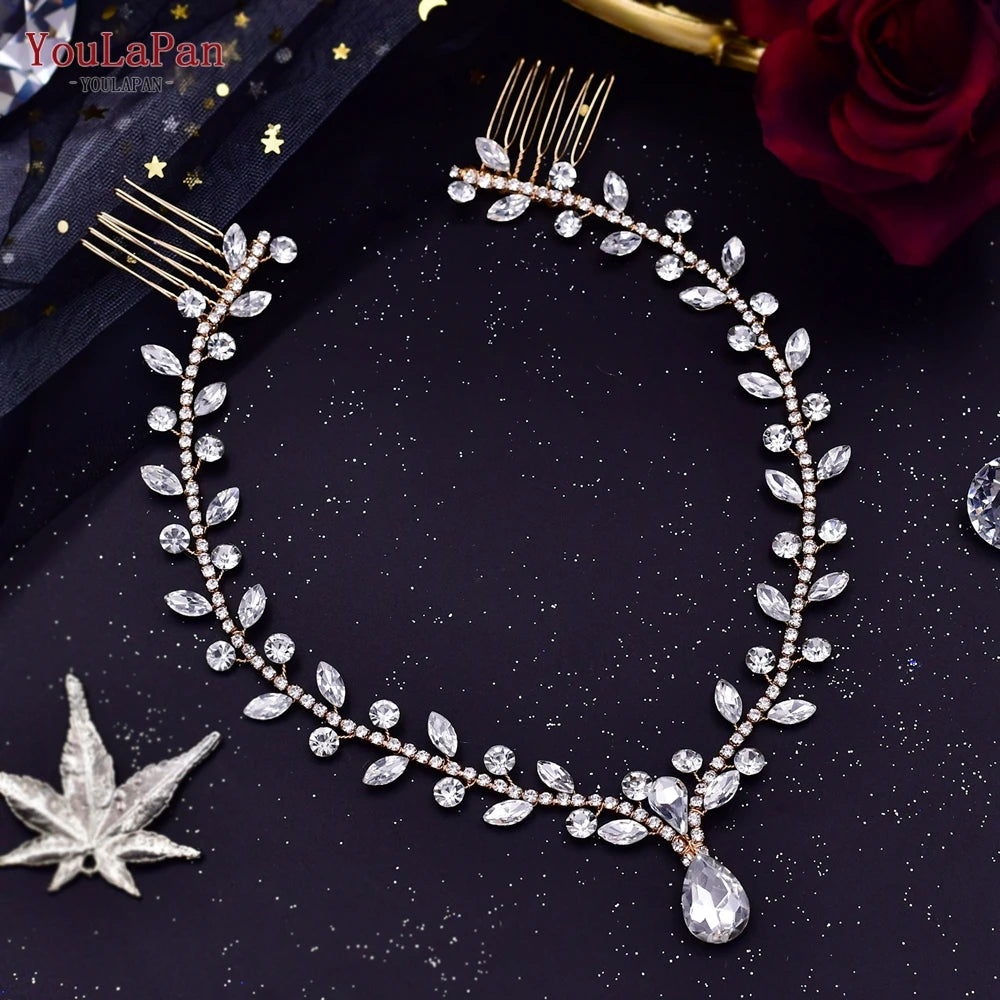 YouLaPan Crystal Forehead Headband for Women Brides Headpiece Party Wedding Hair Accessories Jewelry Bridal Headdress HP529
