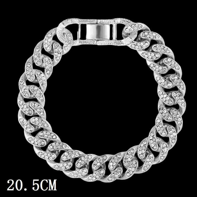 Fashion Bling Paved Rhinestone Prong Cuban Chain Bracelet for Women Men Hip Hop Iced Out Chunky Link Chain Bracelets New Jewelry