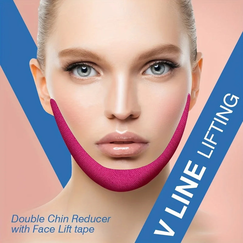Fita elástica para lifting facial - levanta instantaneamente papadas flácidas, pele do pescoço e queixo duplo para uma linha de mandíbula em V definida - reutilizável - 0,98 x 196,85 polegadas