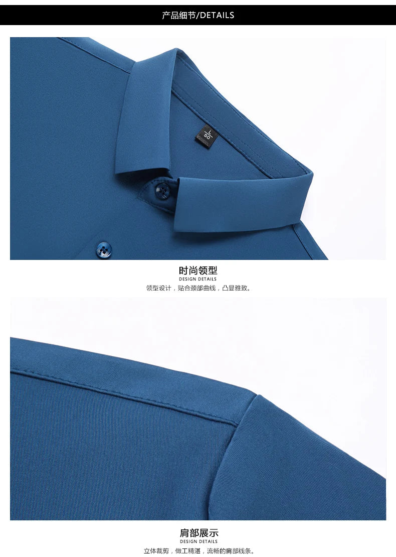 Camisa masculina premium ultraelástica - Camisa formal de manga comprida de seda de alta qualidade para uso social e casual