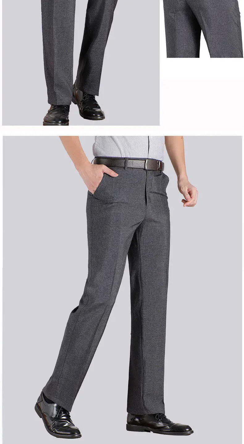 Mens Autumn Thick Summer Thin Business Pants Loose Male Pant High Waist Straight Trousers Casual Fashion Pant Plus Size 28-40