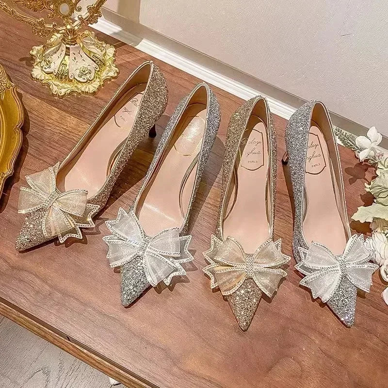 Sapatos de salto alto femininos dourados para casamento, saltos de noiva, sandálias de festa elegantes de grife, vestido, banquete, lantejoulas, sandálias de tacón