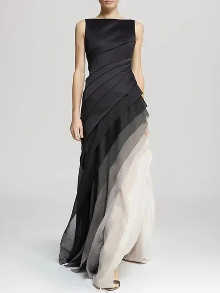 2025 Gauze Skirt Dress Solid Color Black Temperament Dress Skirt European and American