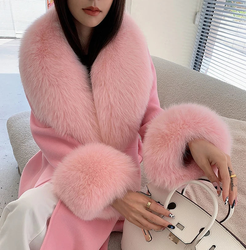 Luxury 2025 Real Fox Fur Collar And Cuffs Set for Women Winter Neck Warmer Fashion Scarf ShawlS Wrap Combo Large Size Furry Fur