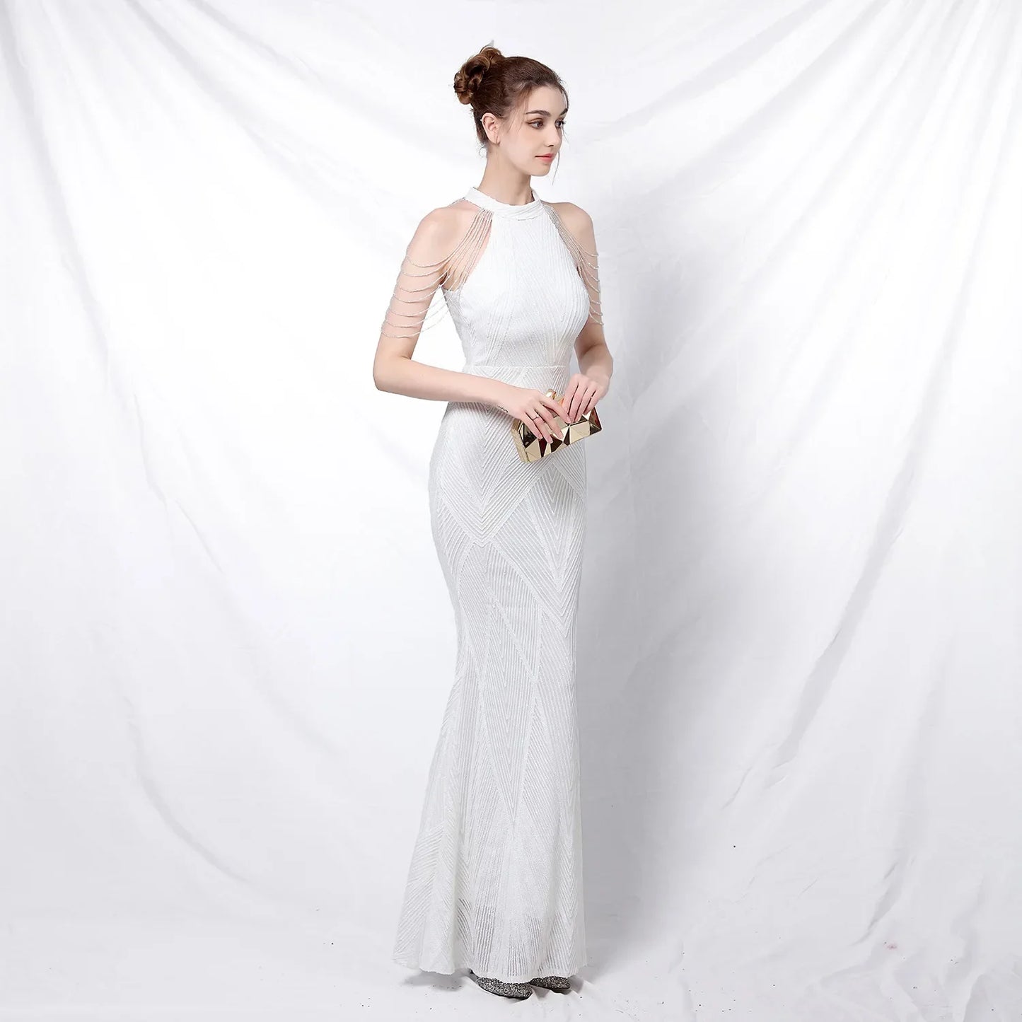 Xmas Sequin Maxi Dress Halter Neck Stripe Mermaid Long Lady Coctail Prom Dress Party Evening Dancing Performance Shimmering Wear