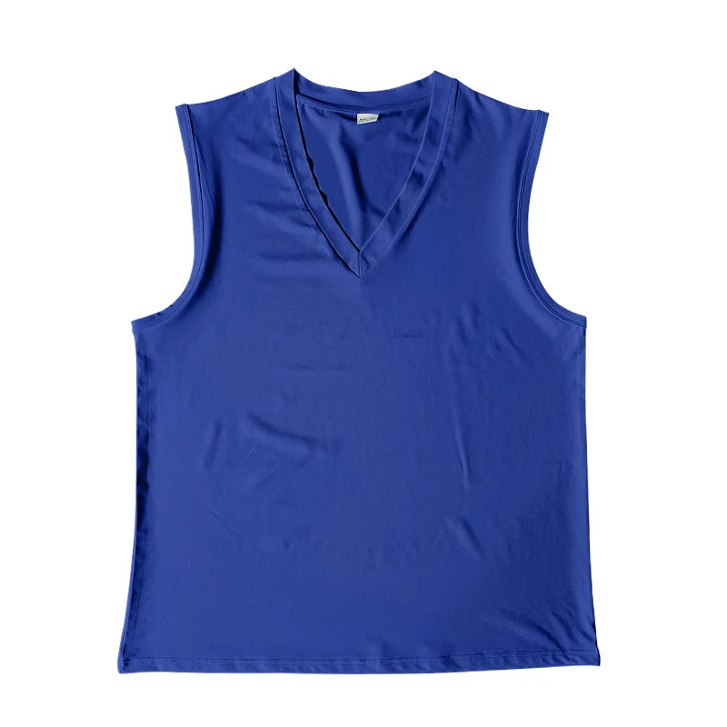 Colete masculino de verão, cor sólida, com decote em V, casual, respirável, sem mangas, adequado para fitness e esportes