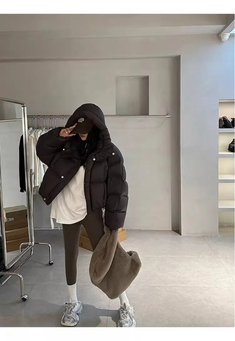 Sli ort Cotton Jaet Women's Winter Faion Bread Design Hooded American Sle Cact Size Ladies' Korean Version Coat