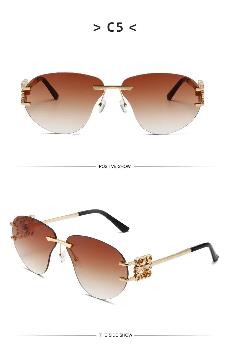 Special-shaped Oversized Rimless Sunglasses Women Brand Designer Shades Eyewear Pilot Sun Glasses Female UV400 Oculos De Sol