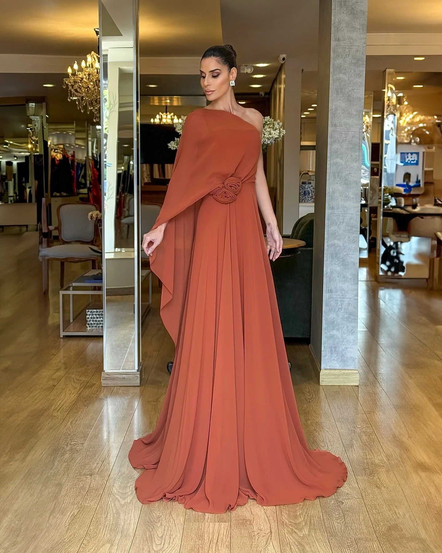 New Slant Shoulder Chiffon Party Dress Women's Loose Big Skirt Dress Summer High Waist Polyester Fiber Sleeveless