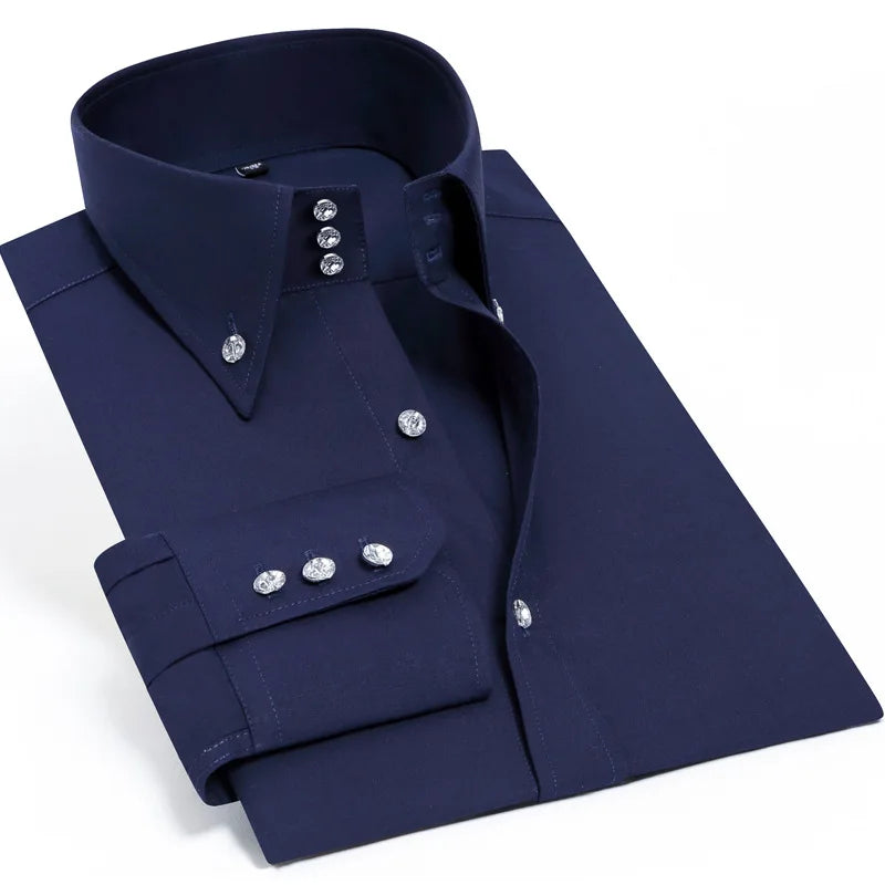 Men's Stretchy Long Sleeve Shirt Crystal Buttons Business Casual Slim Fit Dress Shirts for Men Trendy Traf Homme TS-928