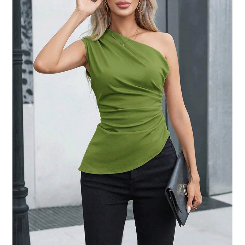 Mia Muse Women's Vest Allseason Sexy Plain Sleeveless One-Shoulder Skinny Fit Party Vest